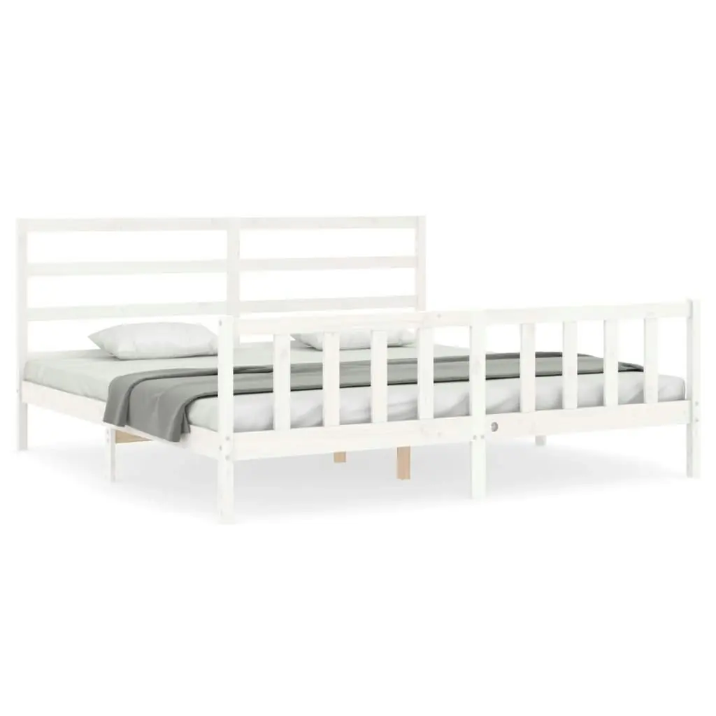 Bed Frame without Mattress White 183x203 cm King Solid Wood Pine 3191922