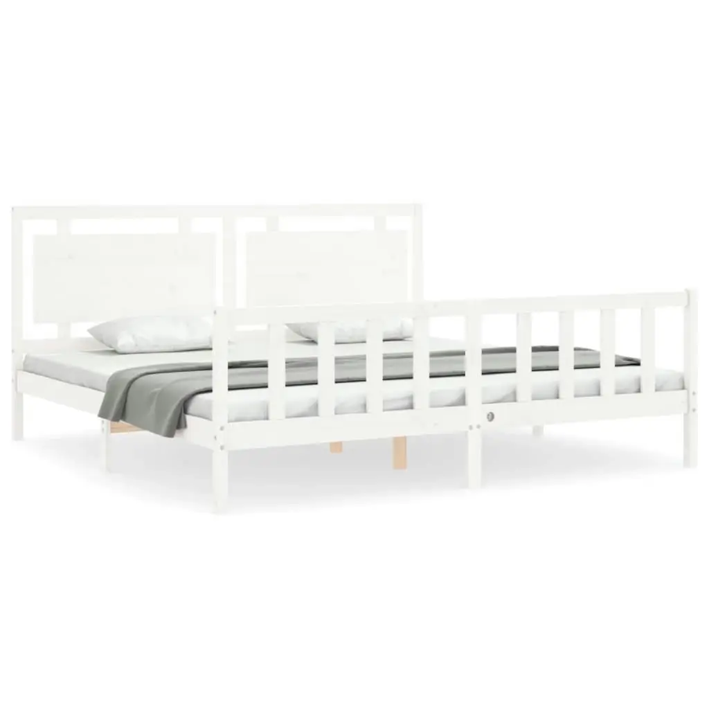 Bed Frame without Mattress White 183x203 cm King Solid Wood Pine 3192182