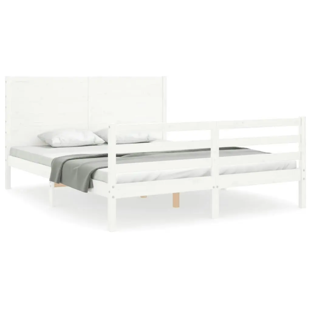 Bed Frame with Headboard White 153x203 cm Queen Solid Wood 3194642