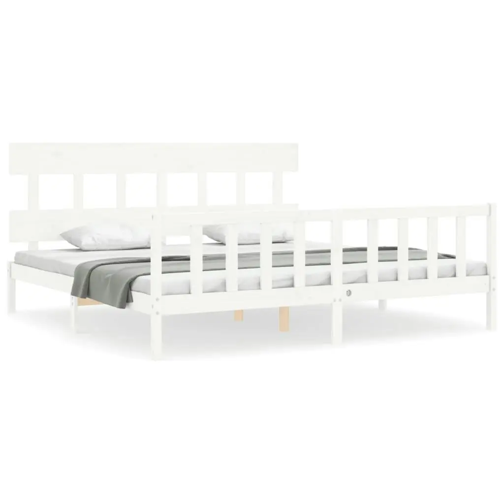 Bed Frame without Mattress White 183x203 cm King Solid Wood Pine 3193352