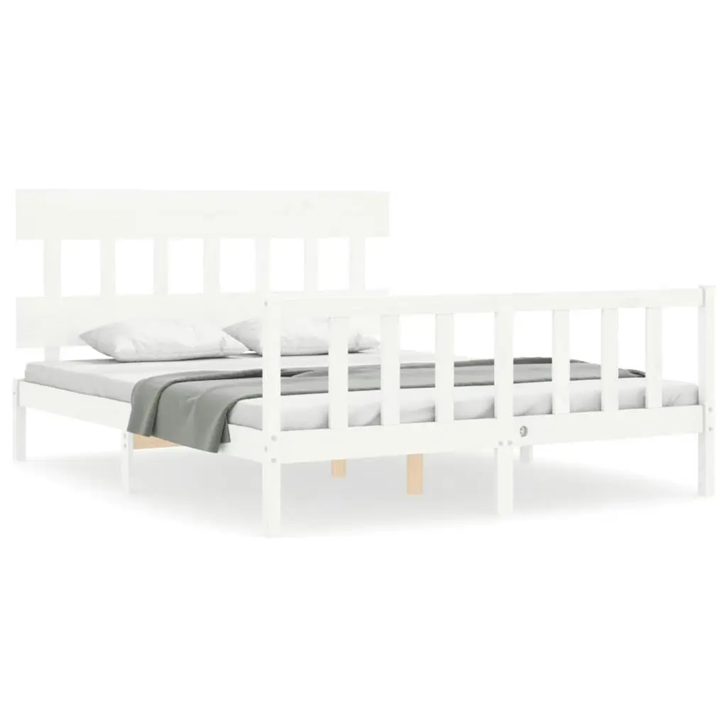 Bed Frame with Headboard White 153x203 cm Queen Solid Wood 3193342