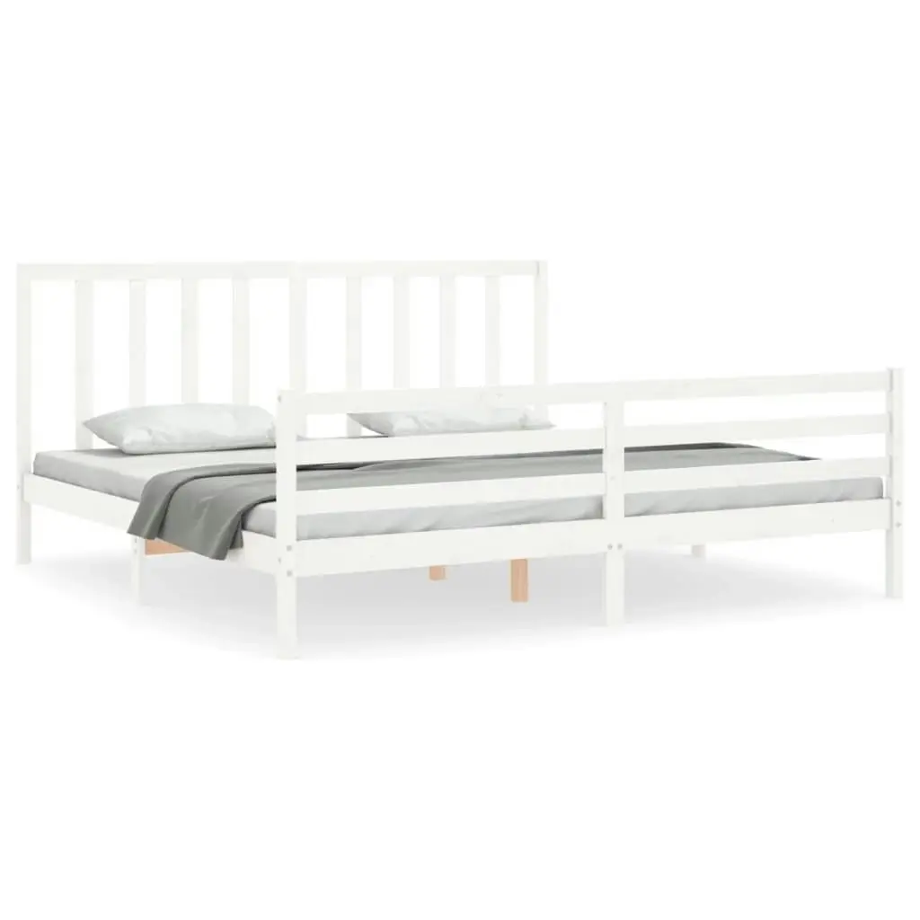 Bed Frame with Headboard White 183x203 cm King Solid Wood 3193807