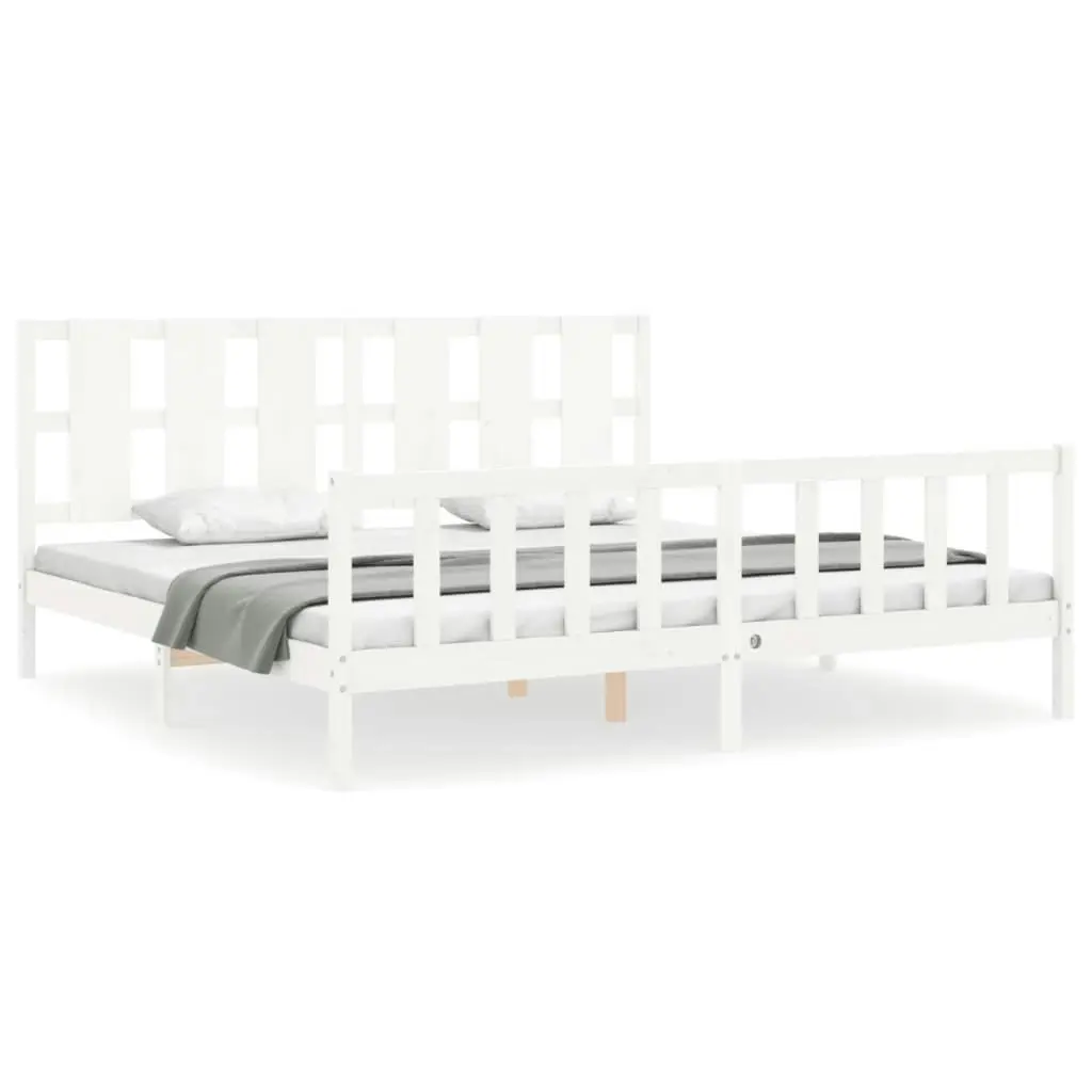 Bed Frame without Mattress White 183x203 cm King Solid Wood Pine 3192247