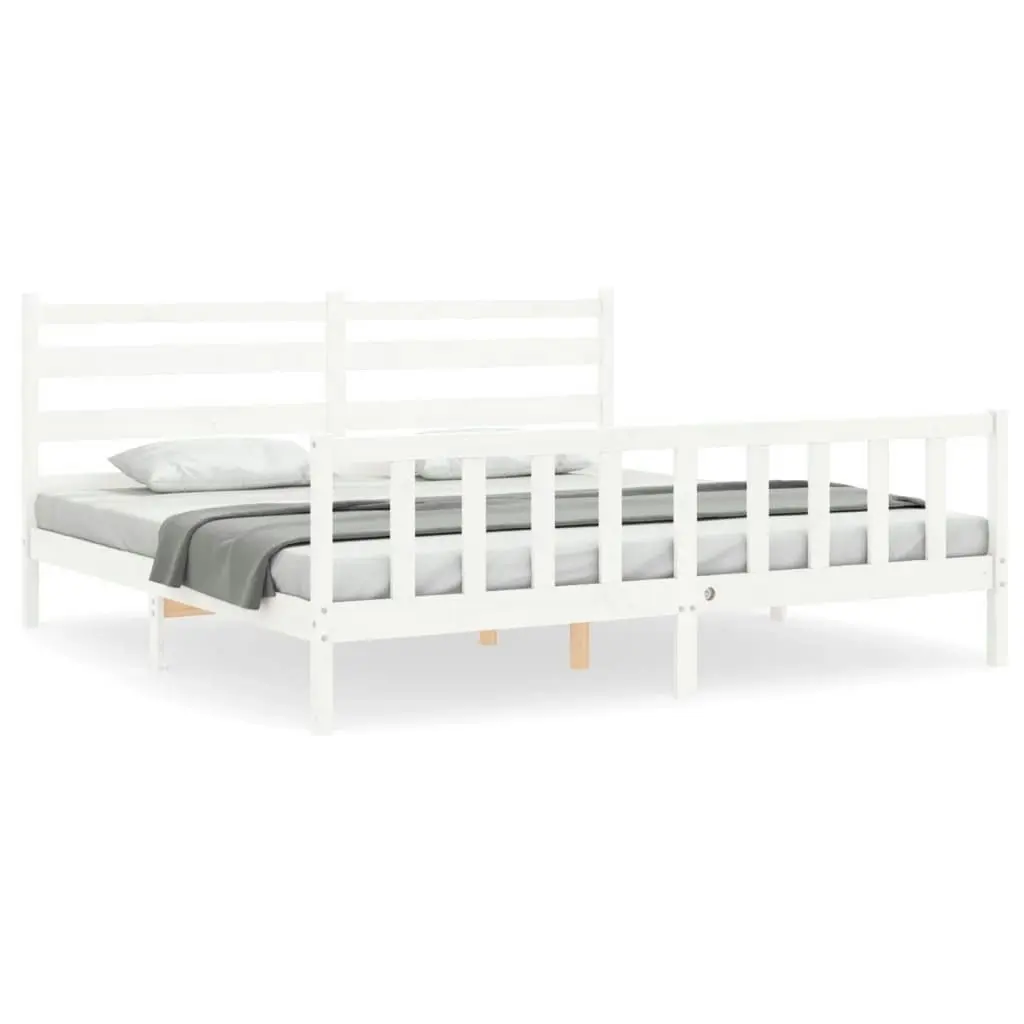 Bed Frame without Mattress White 183x203 cm King Solid Wood Pine 3192052