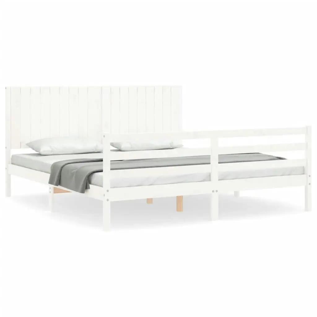 Bed Frame with Headboard White 183x203 cm King Solid Wood 3194782