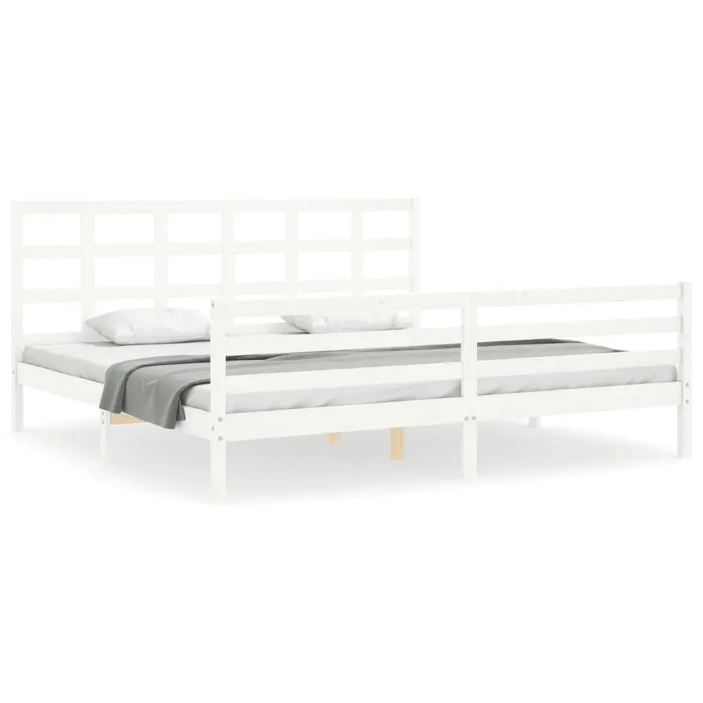 Bed Frame with Headboard White 183x203 cm King Solid Wood 3194002