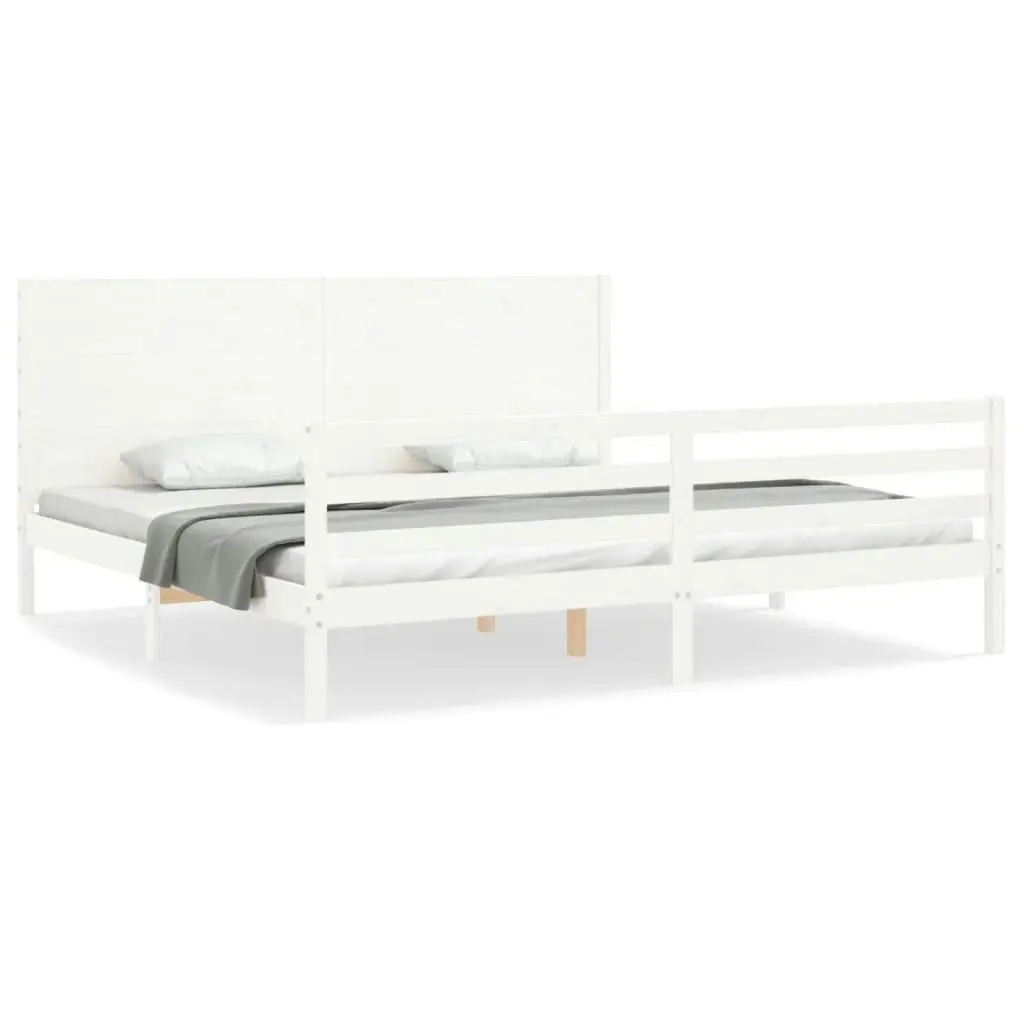 Bed Frame without Mattress White 183x203 cm King Solid Wood 3194652