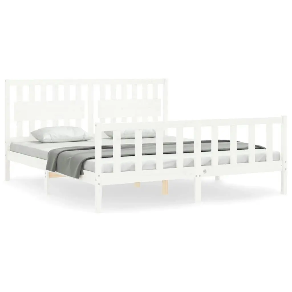 Bed Frame without Mattress White 183x203 cm King Solid Wood Pine 3192442