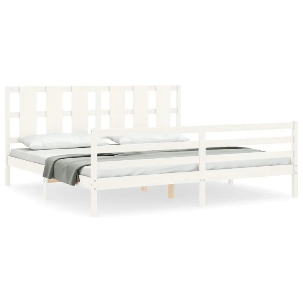 Bed Frame with Headboard White 183x203 cm King Solid Wood 3194132