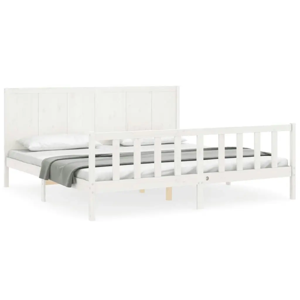 Bed Frame without Mattress White 183x203 cm King Solid Wood Pine 3192637