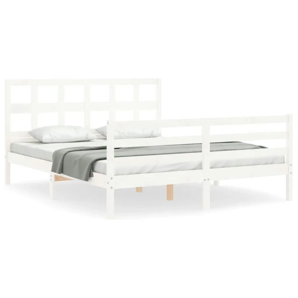 Bed Frame with Headboard White 153x203 cm Queen Solid Wood 3194837