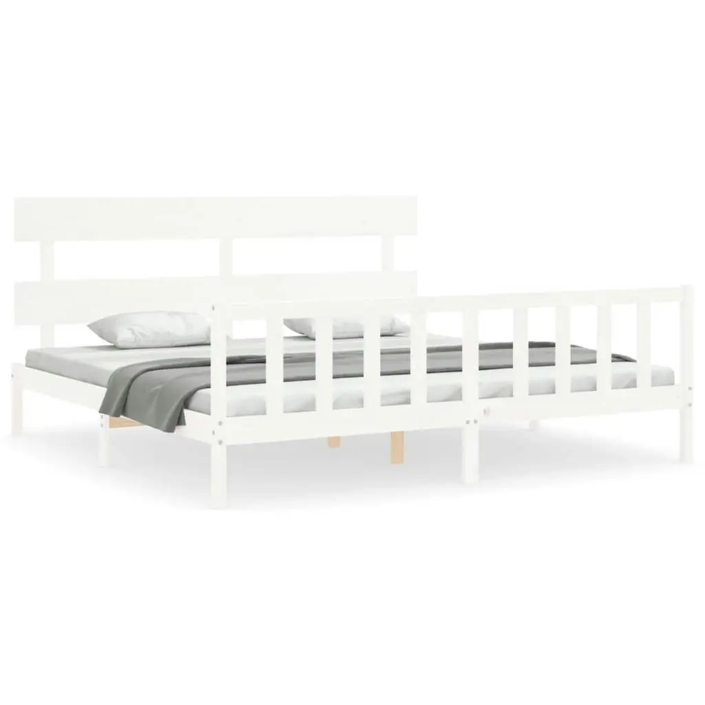 Bed Frame without Mattress White 183x203 cm King Solid Wood Pine 3193287