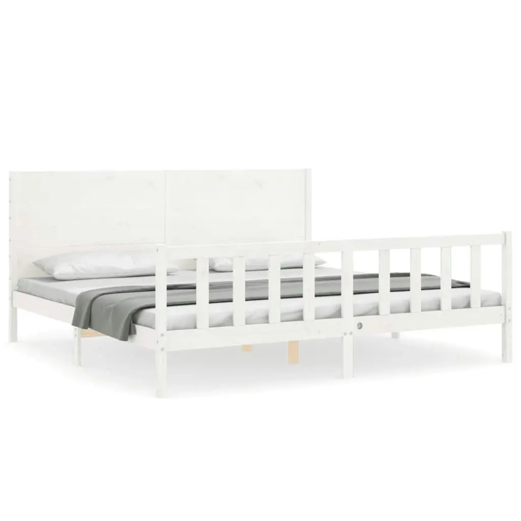 Bed Frame without Mattress White 183x203 cm King Solid Wood Pine 3192767