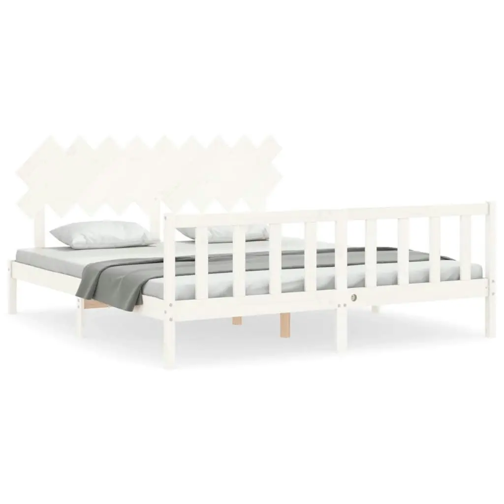 Bed Frame without Mattress White 183x203 cm King Solid Wood Pine 3193482