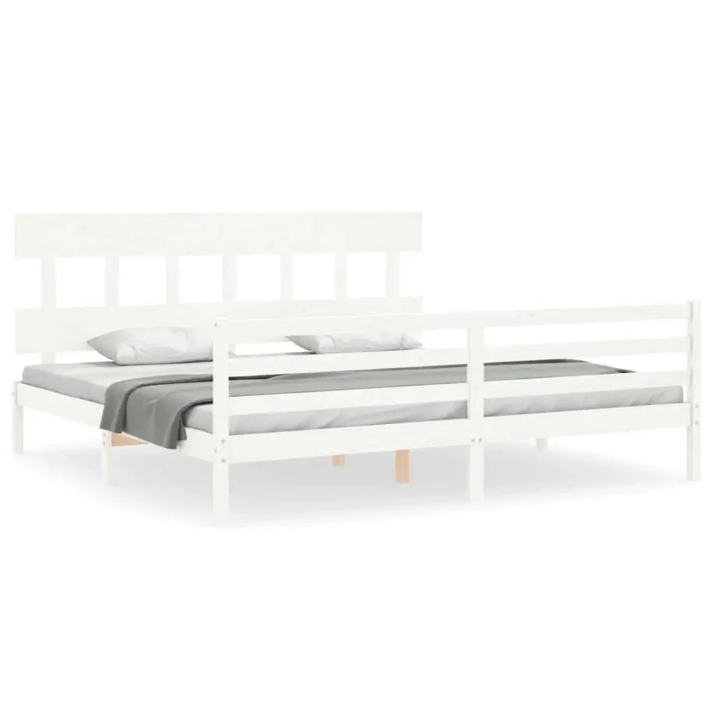 Bed Frame with Headboard White 183x203 cm King Solid Wood 3195172