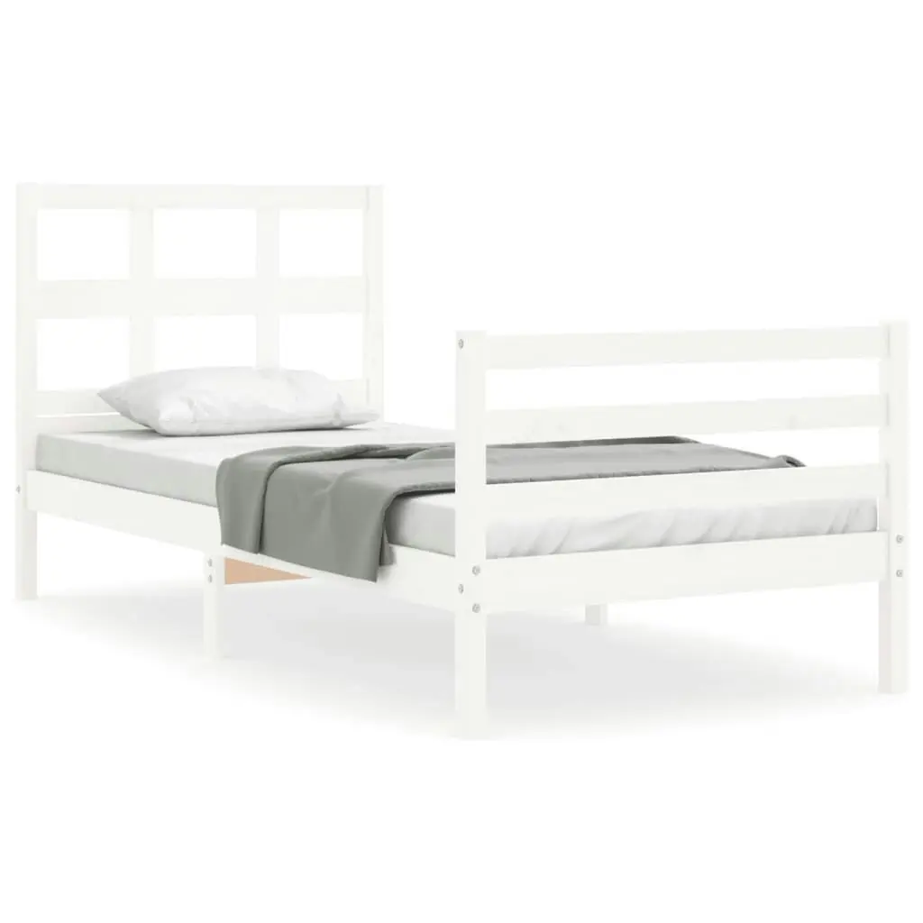 Bed Frame with Headboard White 92x187 cm Single Size Solid Wood 3194797