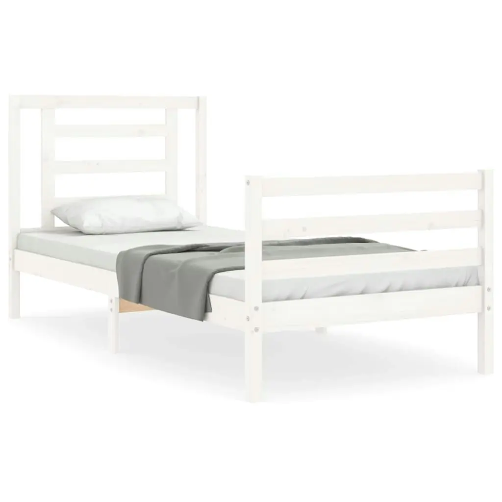 Bed Frame with Headboard White 92x187 cm Single Size Solid Wood 3194667