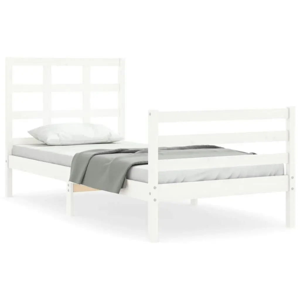 Bed Frame with Headboard White 92x187 cm Single Size Solid Wood 3193952