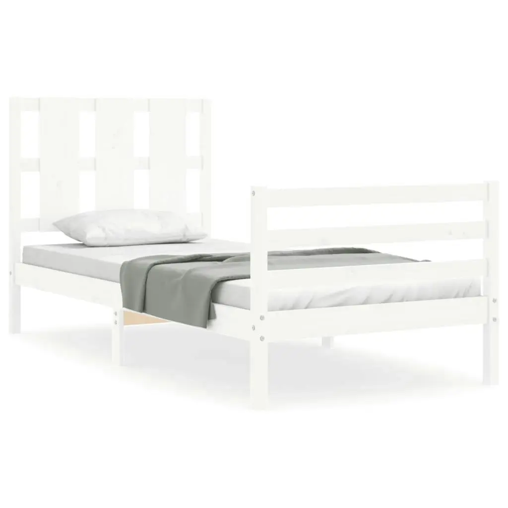 Bed Frame with Headboard White 92x187 cm Single Size Solid Wood 3194082