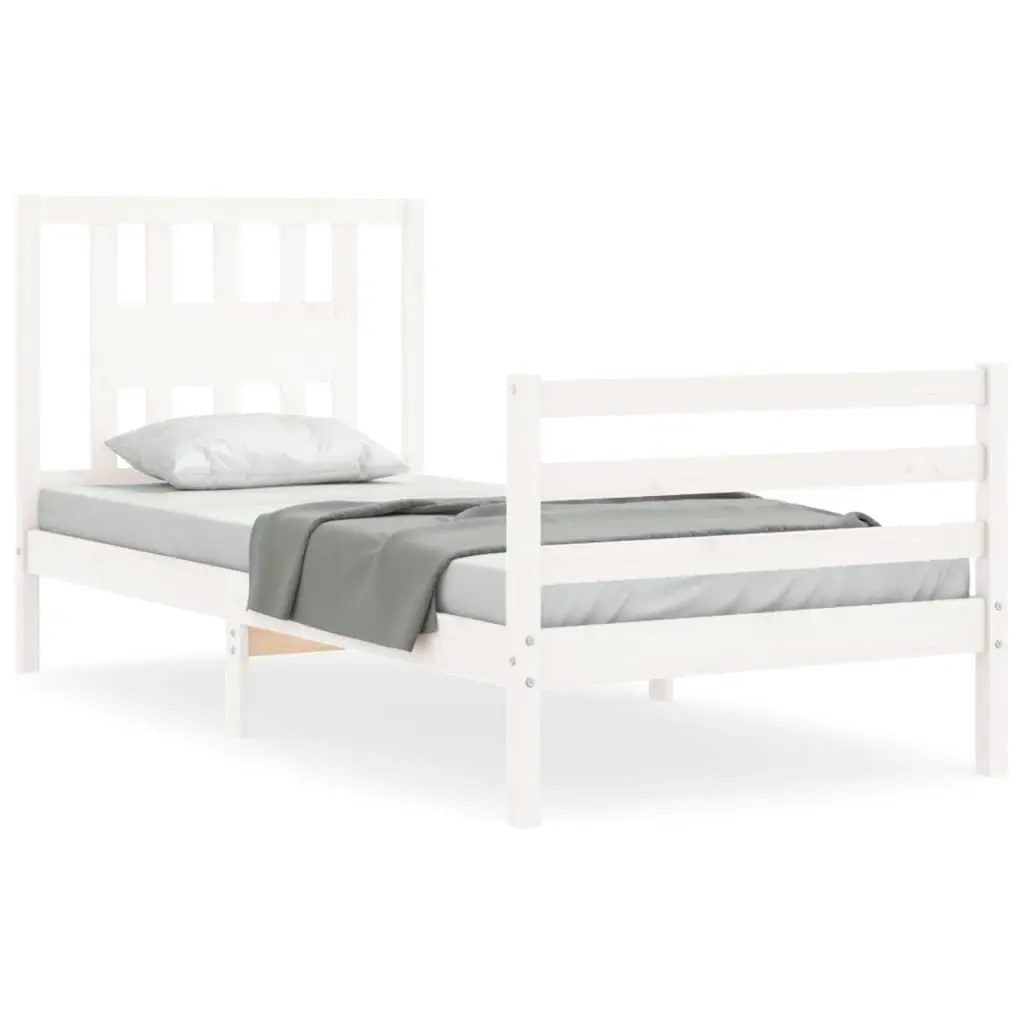 Bed Frame with Headboard White 92x187 cm Single Size Solid Wood 3194537