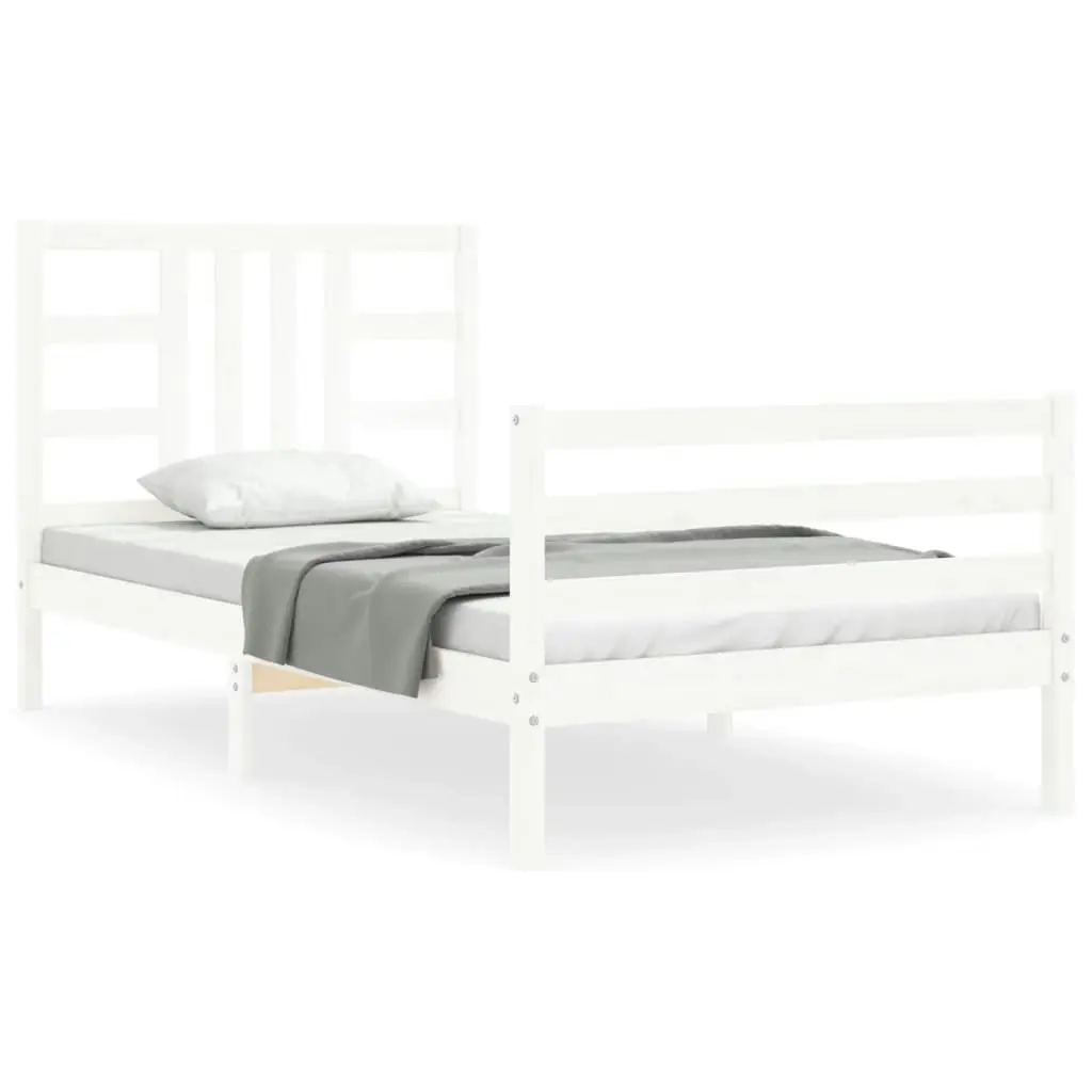 Bed Frame with Headboard White 92x187 cm Single Size Solid Wood 3193887