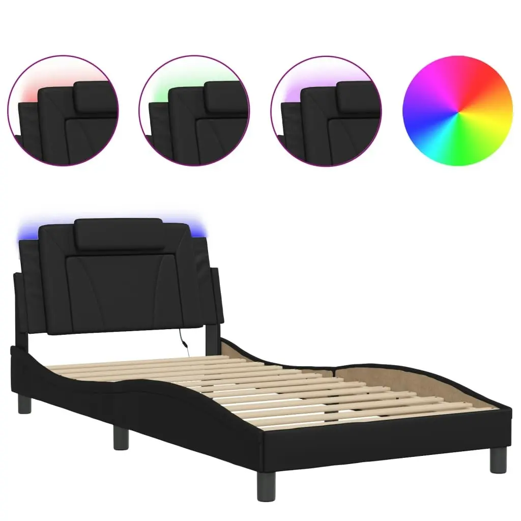 Bed Frame with LED Light Black 107x203 cm Faux Leather 3214192