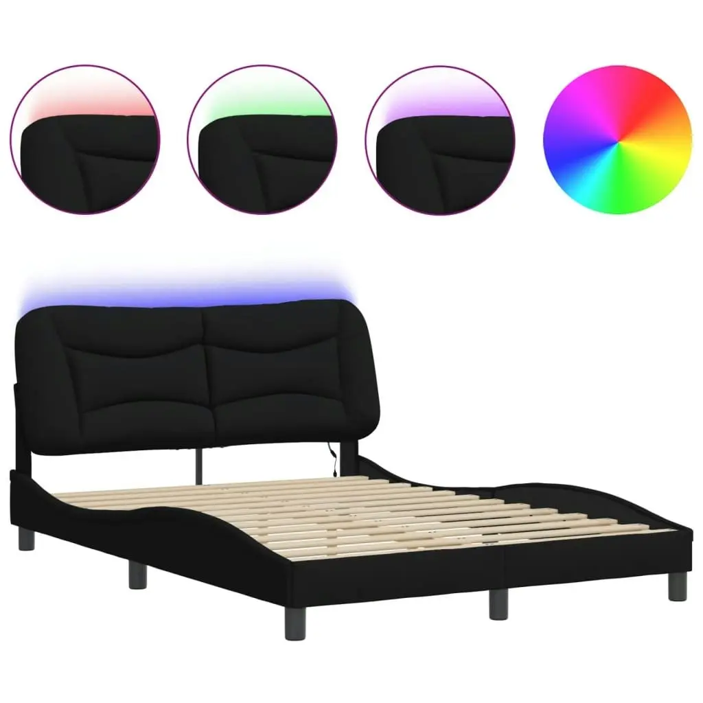 Bed Frame with LED without Mattress Black 137x187 cm Double Fabric 3214161