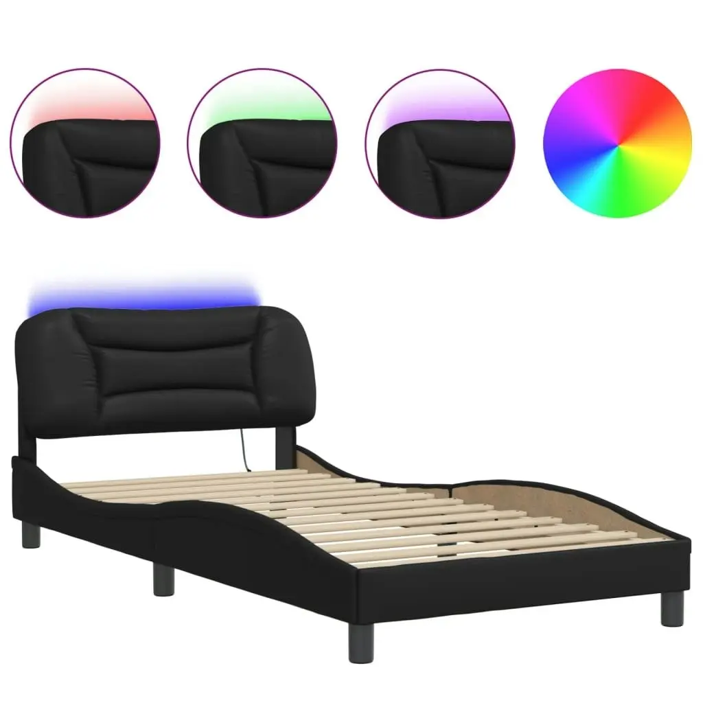 Bed Frame with LED Light Black 107x203 cm Faux Leather 3214182