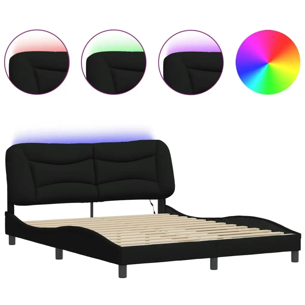 Bed Frame with LED without Mattress Black 152x203 cm Queen Fabric 3214163