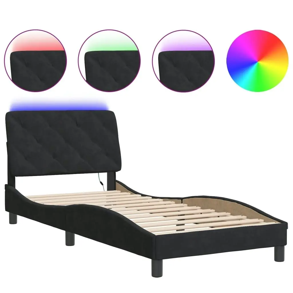 Bed Frame with LED without Mattress Black 90x190 cm Velvet 3214173