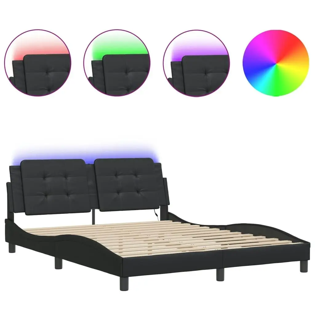 Bed Frame with LED without Mattress Black 152x203 cm Queen 3214147