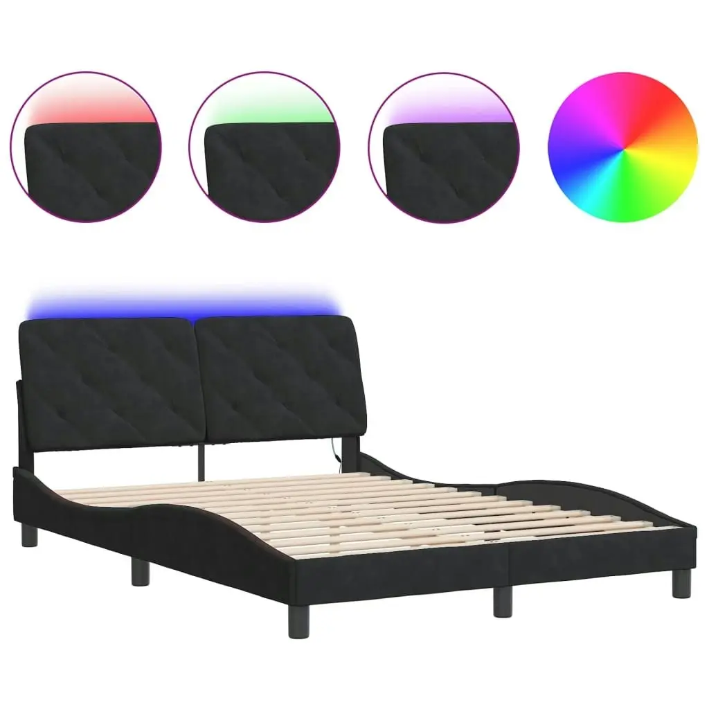 Bed Frame with LED without Mattress Black 137x187 cm Double Velvet 3214176