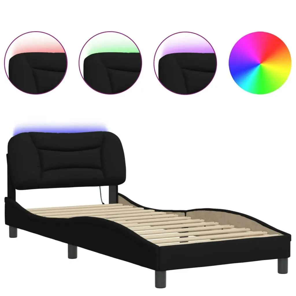 Bed Frame with LED Light Black 90x190 cm Fabric 3214157