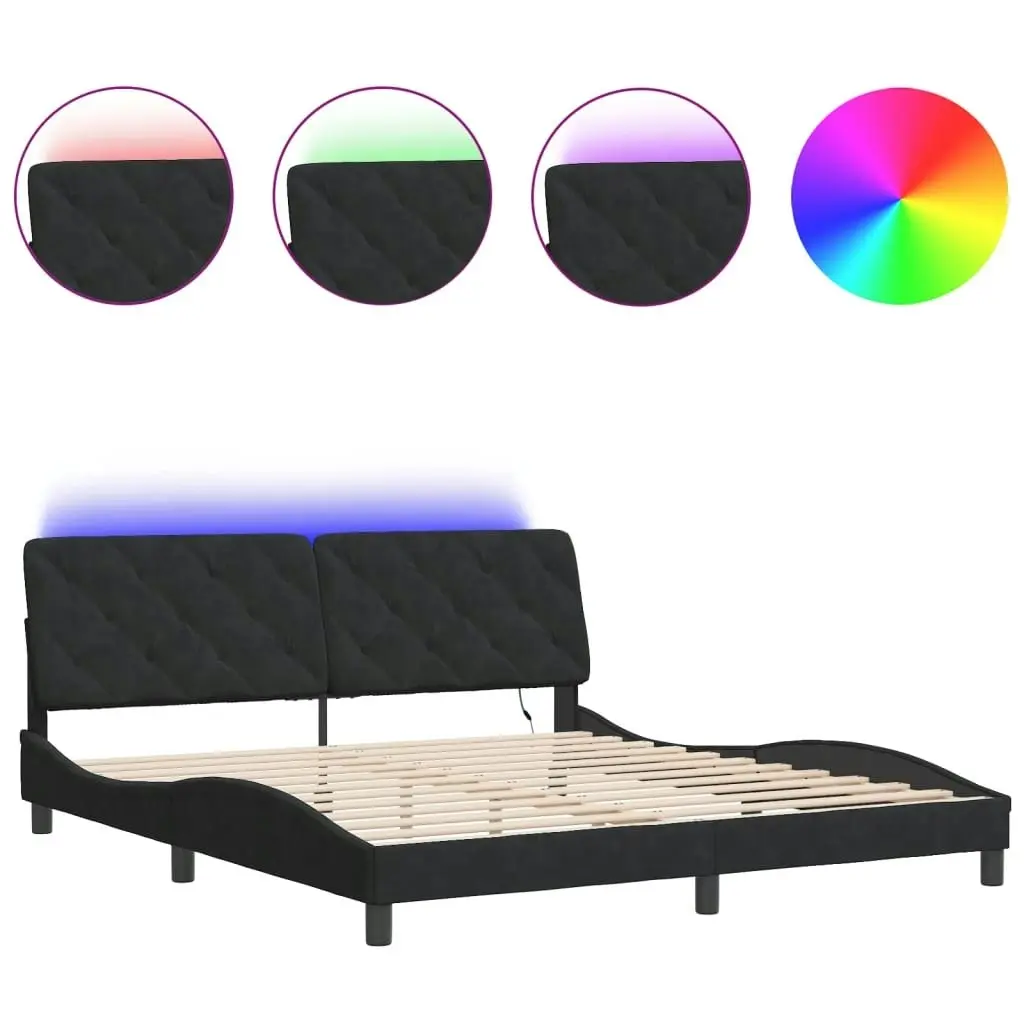 Bed Frame with LED without Mattress Black 183x203 cm King Velvet 3214179