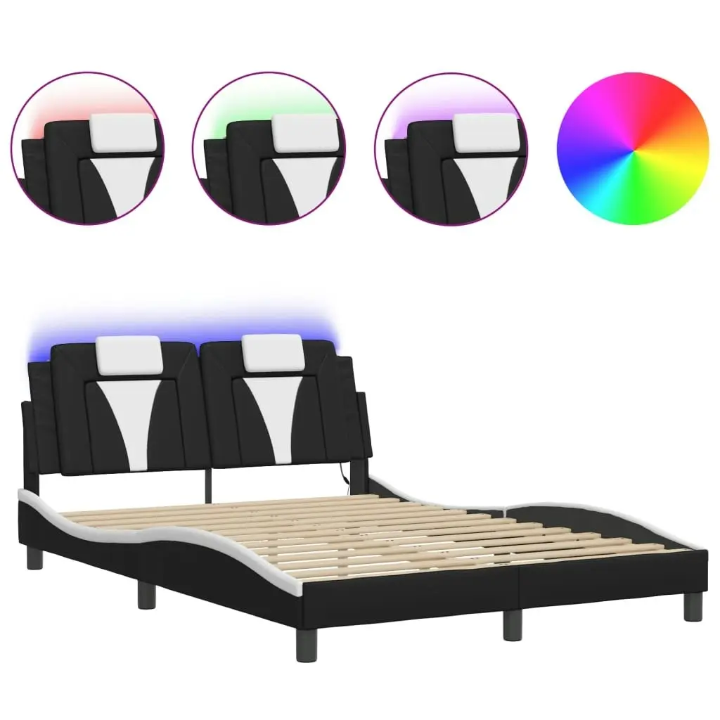 Bed Frame with LED without Mattress Black and White 137x187 cm Double 3214195