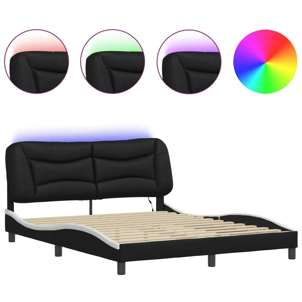 Bed Frame with LED without Mattress Black and White 152x203 cm Queen 3214187