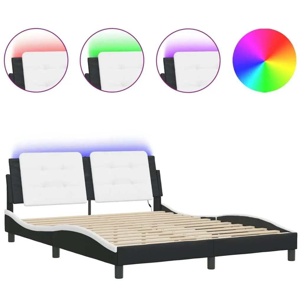 Bed Frame with LED without Mattress Black and White 152x203 cm Queen 3214207