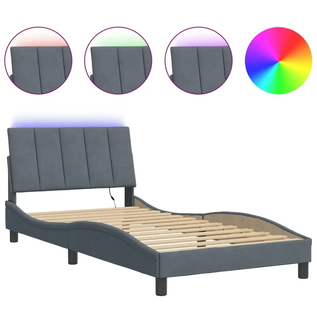 Bed Frame with LED Light Dark Grey 107x203 cm Velvet 3214168