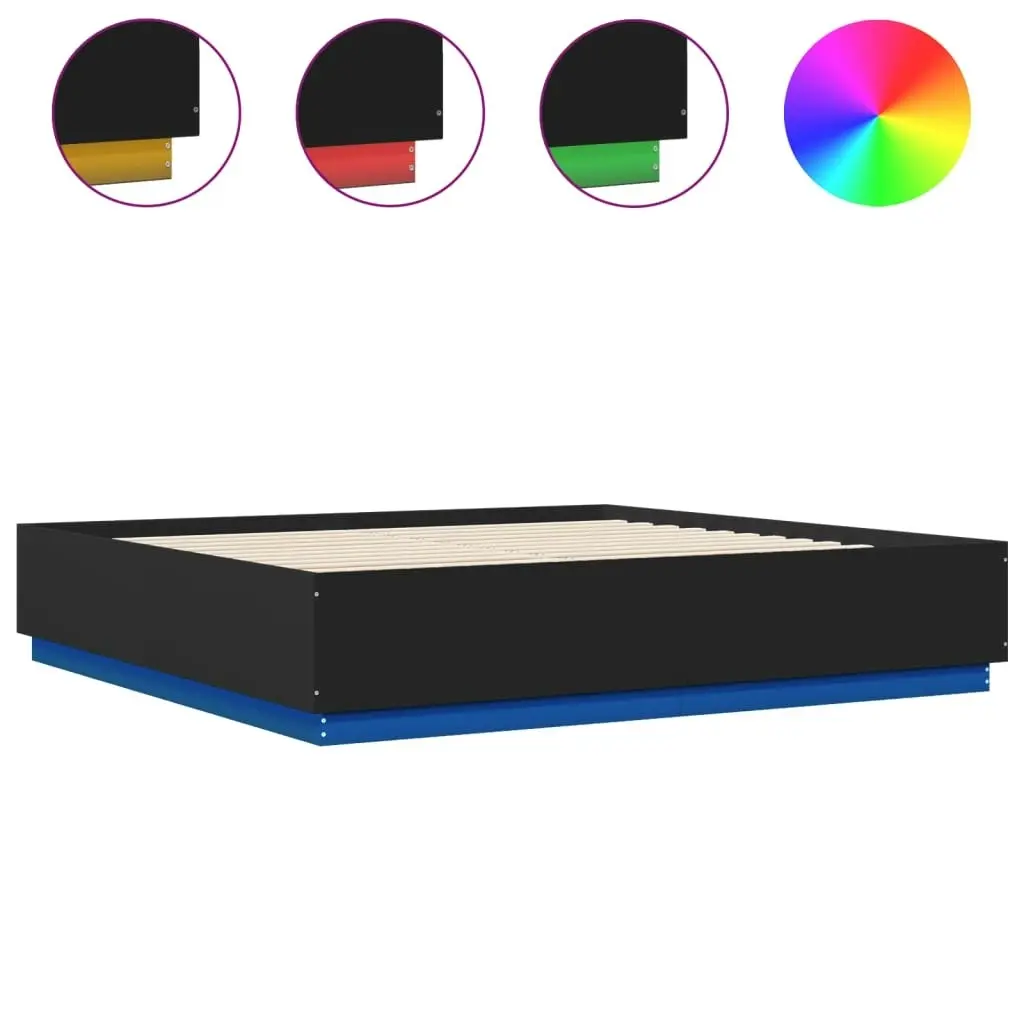 Bed Frame with LED Lights Black 183x203 cm King Size Engineered Wood 3209591