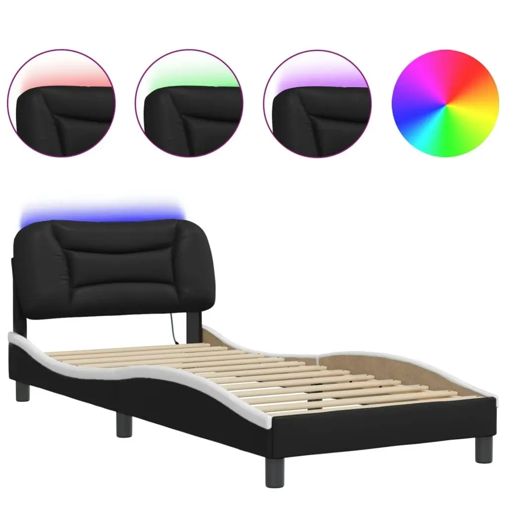 Bed Frame with LED Light Black and White 90x190 cm Faux Leather 3214181