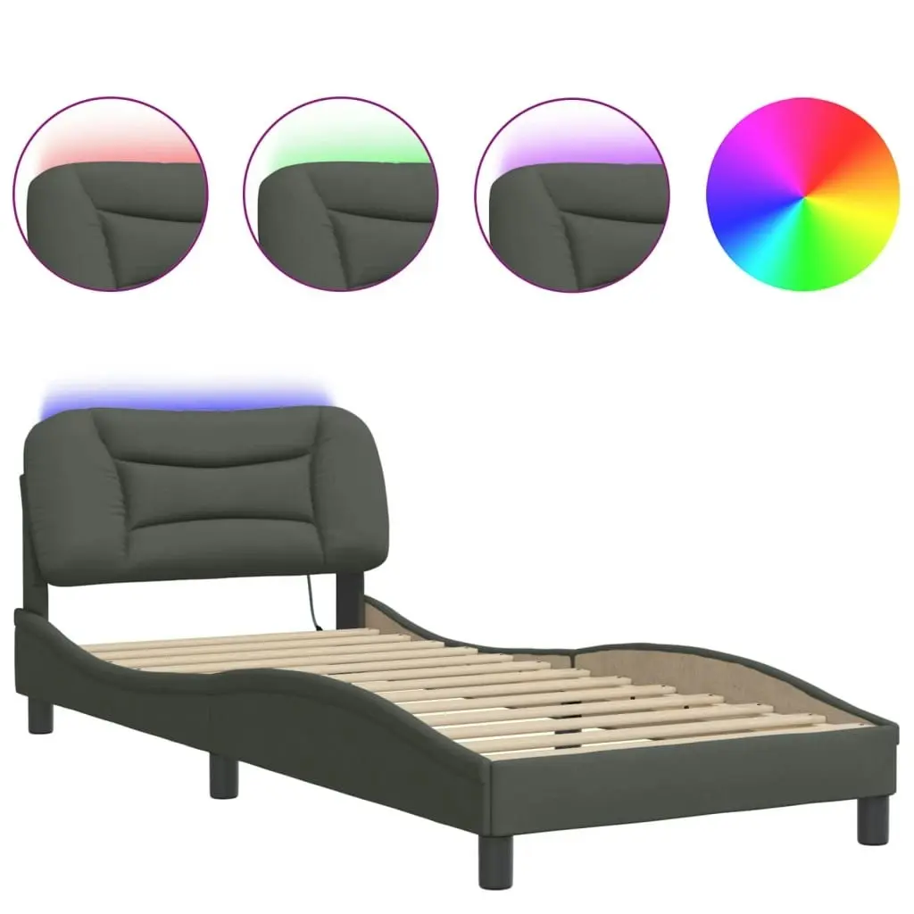 Bed Frame with LED Light Dark Grey 90x190 cm Fabric 3214156