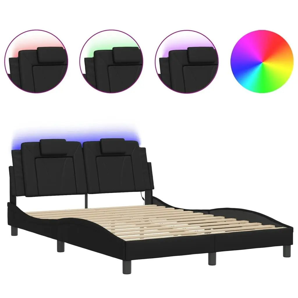 Bed Frame with LED Lights Black 137x187 cm Double Size Faux Leather 3214056