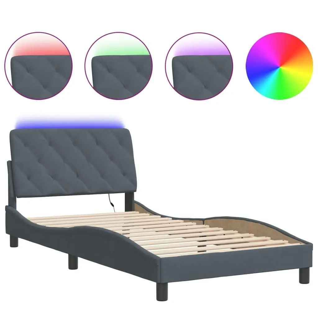 Bed Frame with LED Light Dark Grey 107x203 cm Velvet 3214174