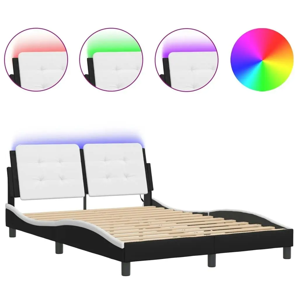 Bed Frame with LED Light Black and White 137x187 cm Double Size Faux Leather 3214146