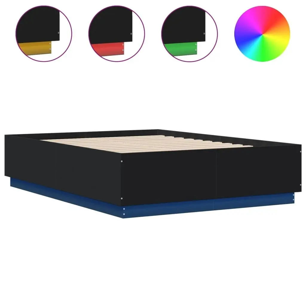 Bed Frame with LED Lights Black 135x190 cm Engineered Wood 3209647