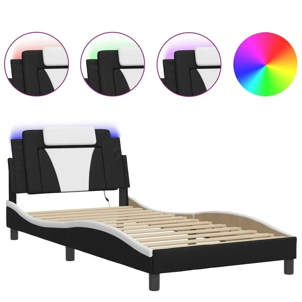 Bed Frame with LED Light Black and White 107x203 cm Faux Leather 3214193