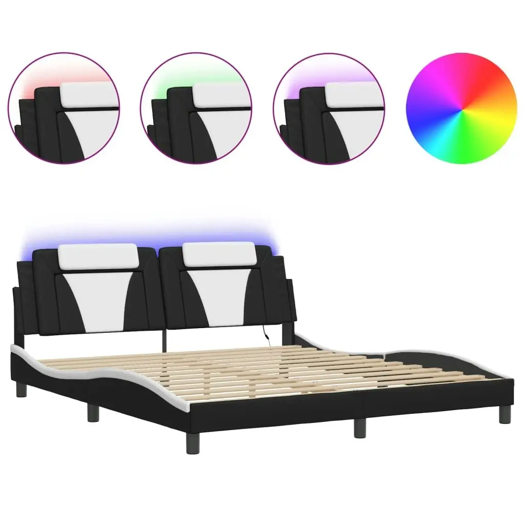 Bed Frame with LED without Mattress Black and White 183x203 cm King 3214199