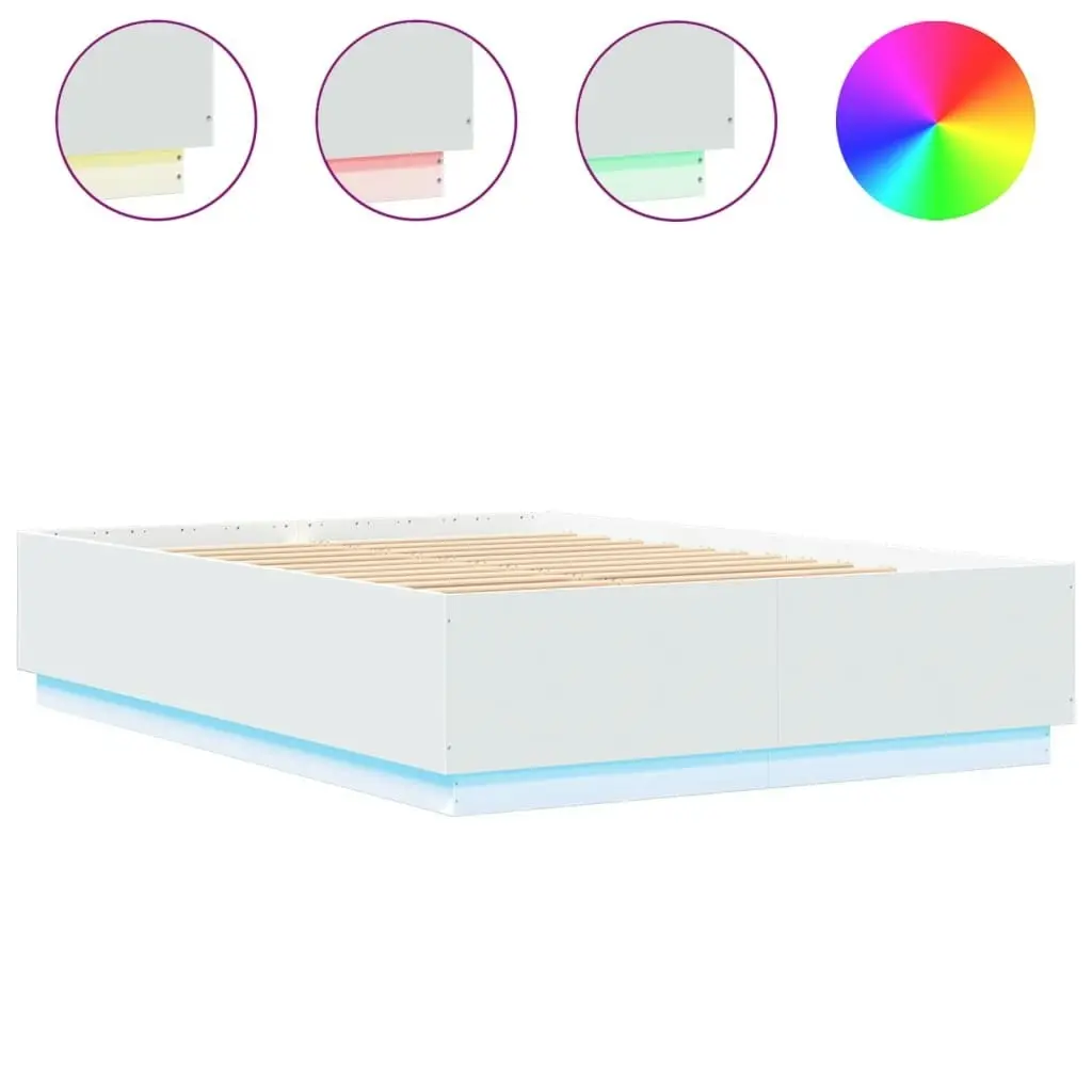 Bed Frame with LED Lights White 150x200 cm Engineered Wood 3209604