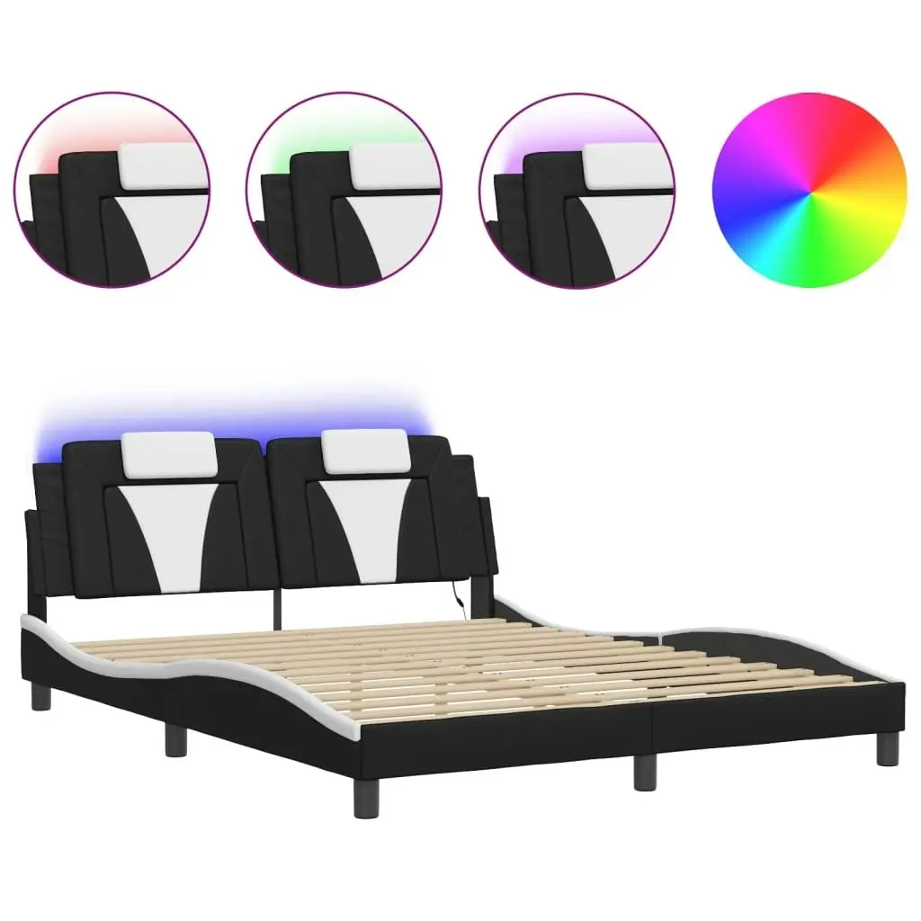 Bed Frame with LED without Mattress Black and White 152x203 cm Queen 3214061