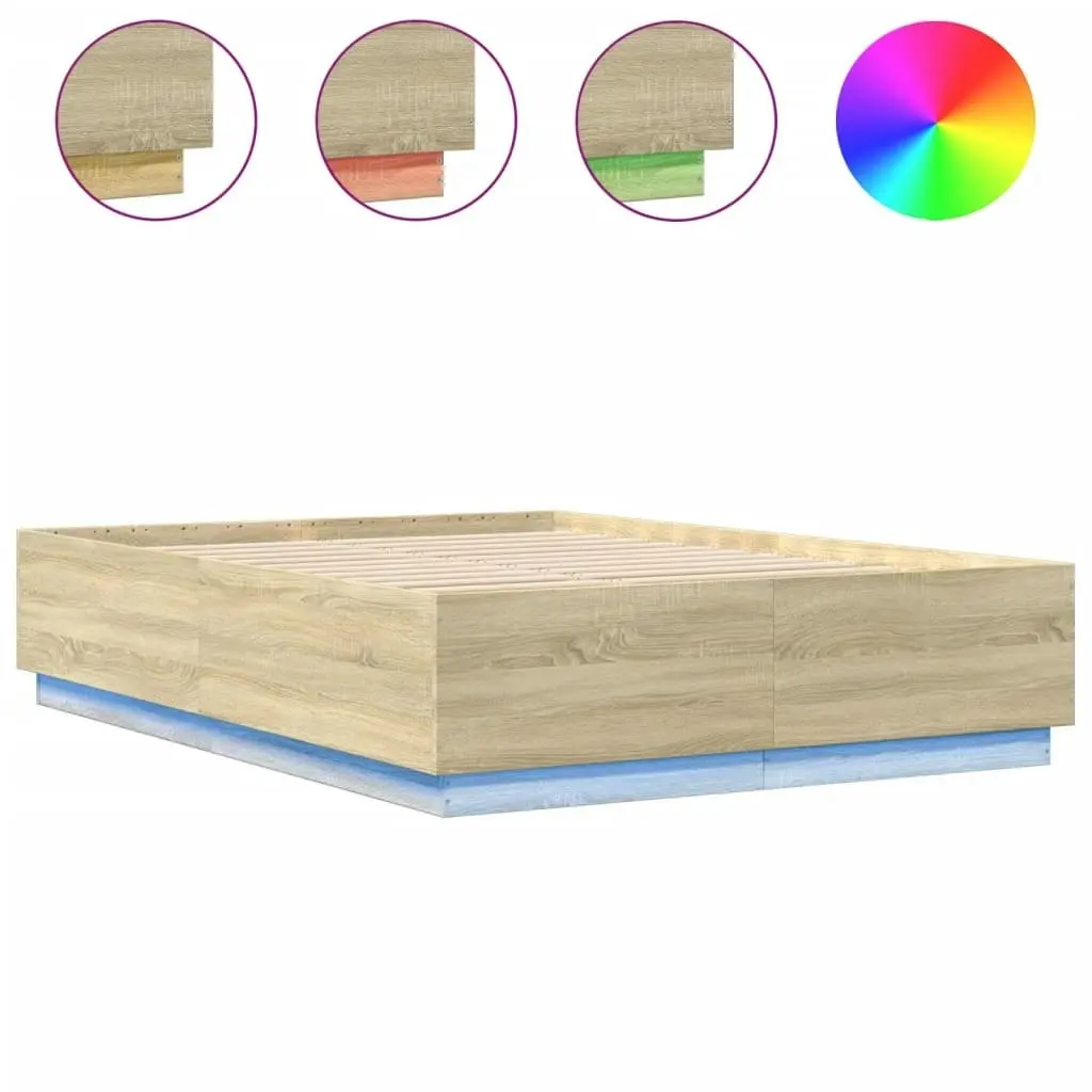 Bed Frame with LED Lights Sonoma Oak 150x200 cm Engineered Wood 3209606